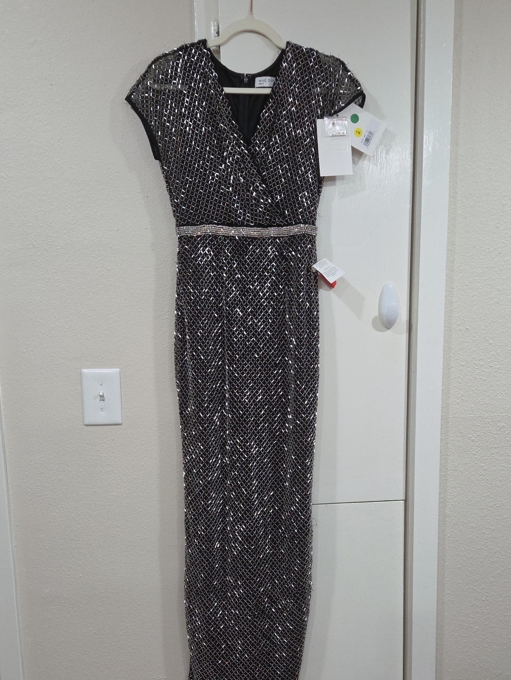 Mac Duggal Black Dress with Silver Sequin Accents Style 93787 New
